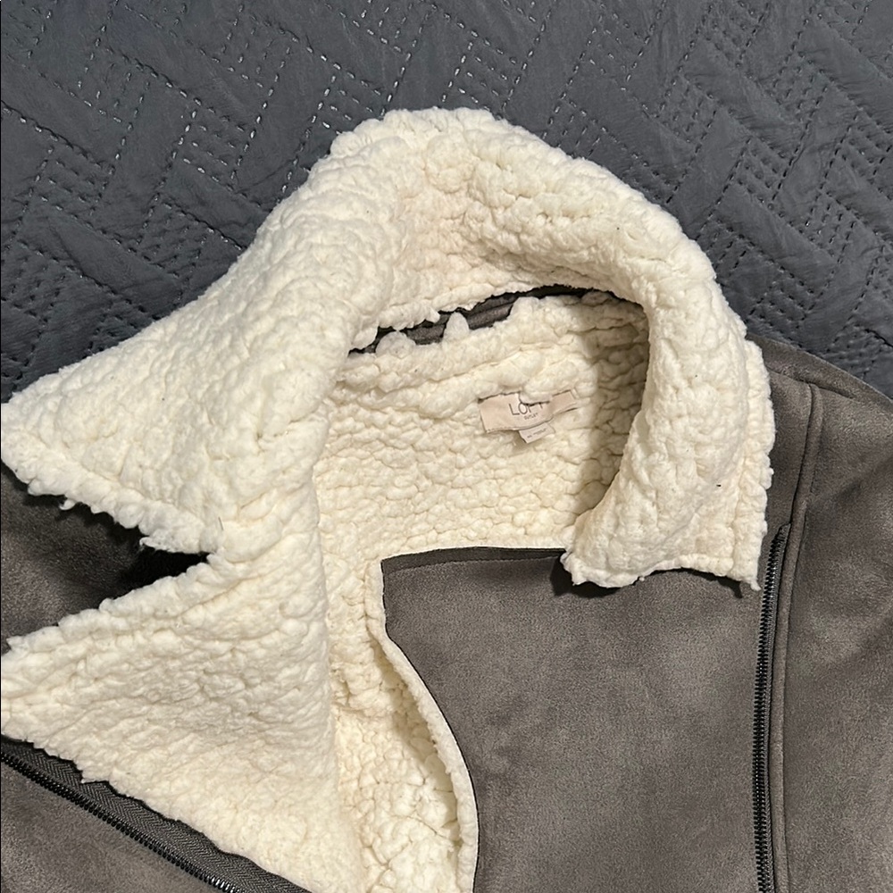 LOFT Cream Sherpa Jacket with Gray Accents